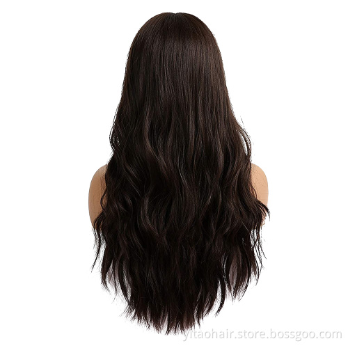 Wholesale Dark Brown Wavy Wig Middle Part Long Wavy Wigs High Quality Natural Hair Wave Synthetic Wig Cosplay Hair